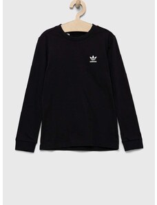 Detská bavlnená košeľa s dlhým rukávom adidas Originals čierna farba, jednofarebný