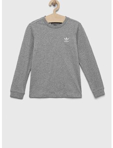 Detská bavlnená košeľa s dlhým rukávom adidas Originals šedá farba, melanžový