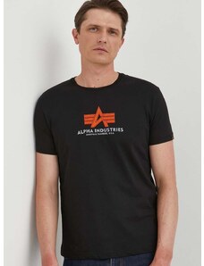 Bavlnené tričko Alpha Industries čierna farba, vzorované