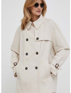 Kabát Tommy Hilfiger dámsky, béžová farba, prechodný, dvojradový
