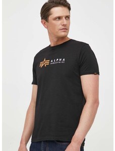 Bavlnené tričko Alpha Industries 118502.03-black, čierna farba, s potlačou, T 118502 03