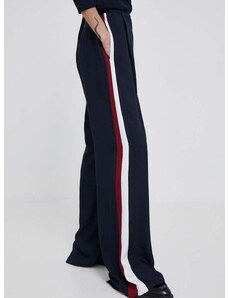 Nohavice Tommy Hilfiger dámske, tmavomodrá farba, široké, vysoký pás
