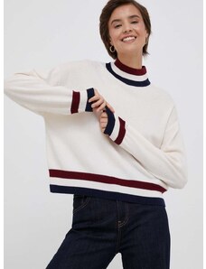 Vlnený sveter Tommy Hilfiger dámsky, béžová farba, tenký, s polorolákom