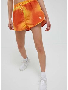 Šortky adidas Originals dámske, oranžová farba, vzorované, vysoký pás