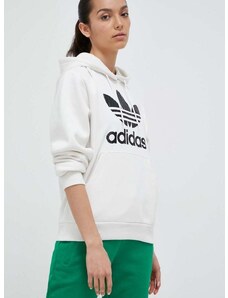 Mikina adidas Originals dámska, biela farba, s kapucňou, s potlačou
