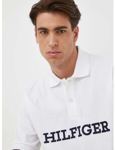 Bavlnené polo tričko Tommy Hilfiger biela farba, s nášivkou