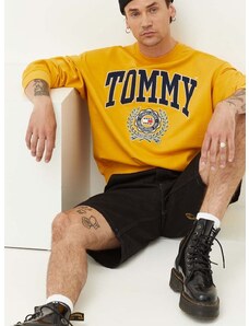 Bavlnená mikina Tommy Jeans pánska, žltá farba, s nášivkou
