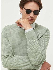 Bavlnený sveter HUGO zelená farba, tenký