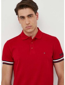 Bavlnené polo tričko Tommy Hilfiger červená farba, vzorované