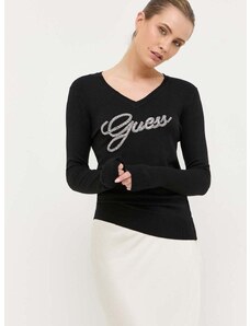 Vlnený sveter Guess dámsky, čierna farba