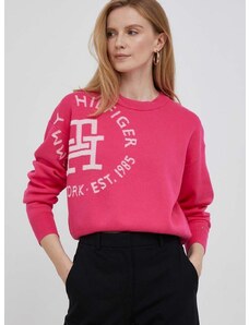Bavlnený sveter Tommy Hilfiger ružová farba, tenký