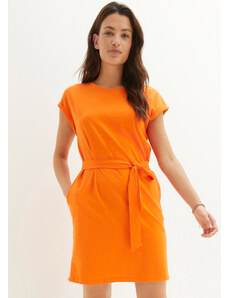 bonprix Úpletové šaty s opaskom na zaviazanie, farba oranžová