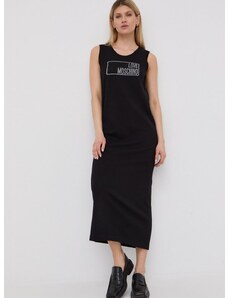 Bavlnené šaty Love Moschino čierna farba, maxi, rovný strih