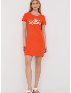 Bavlnené šaty Love Moschino oranžová farba, mini, rovný strih