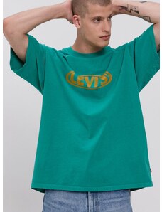 Bavlnené tričko Levi's zelená farba, s potlačou