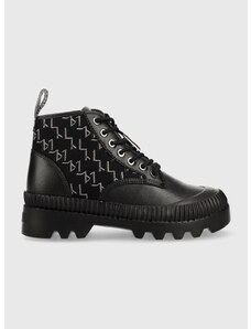 Členkové topánky Karl Lagerfeld Trekka Ii dámske, čierna farba, na plochom podpätku,