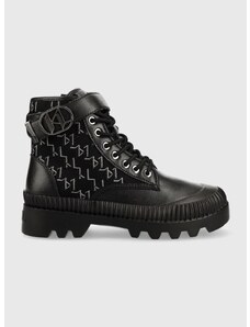 Členkové topánky Karl Lagerfeld Trekka Ii dámske, čierna farba, na plochom podpätku,