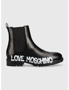 Kožené topánky chelsea Love Moschino dámske, čierna farba, na plochom podpätku,