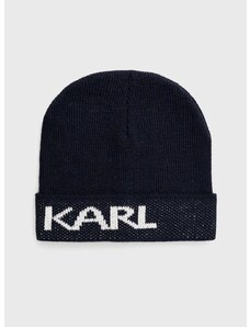 Čiapka Karl Lagerfeld tmavomodrá farba, z tenkej pleteniny