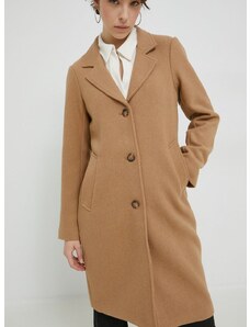 Kabát s prímesou vlny Abercrombie & Fitch hnedá farba, prechodný,