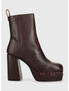 Kožené členkové topánky Karl Lagerfeld Strada dámske, hnedá farba, na podpätku,