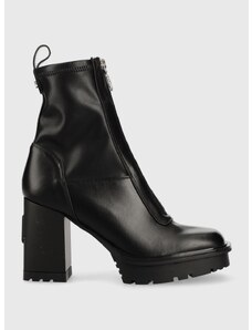 Kožené členkové topánky Karl Lagerfeld VOYAGE dámske, čierna farba, na podpätku,