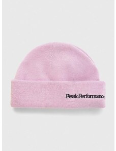 Vlnená čiapka Peak Performance ružová farba, z hrubej pleteniny, vlnená
