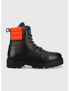 Členkové topánky Tommy Jeans Padded Lace Up Heritage Boot pánske, čierna farba