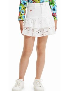 Dievčenská sukňa Desigual biela farba, mini, áčkový strih