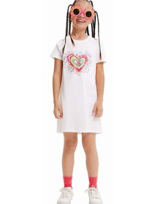 Dievčenské bavlnené šaty Desigual biela farba, mini, rovný strih