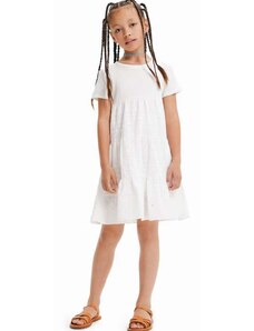 Dievčenské šaty Desigual biela farba, midi, áčkový strih