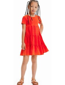 Dievčenské šaty Desigual oranžová farba, midi, áčkový strih