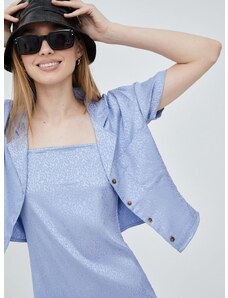 Košeľa RVCA dámska, fialová farba, voľný strih, s klasickým golierom