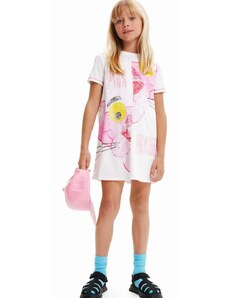 Dievčenské bavlnené šaty Desigual biela farba, mini, oversize