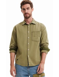 Bavlnená košeľa Desigual pánska, zelená farba, regular, s klasickým golierom