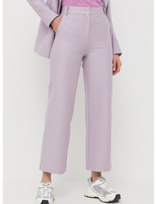 Nohavice Max Mara Leisure dámske, fialová farba, rovné, vysoký pás