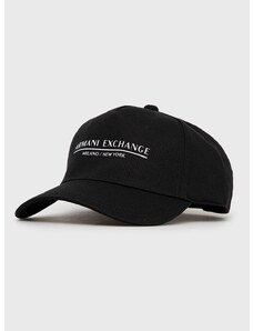 Bavlnená čiapka Armani Exchange čierna farba, s potlačou