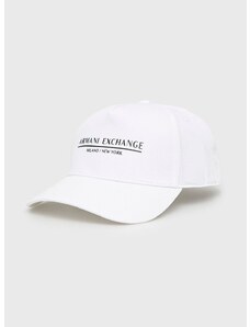 Bavlnená čiapka Armani Exchange biela farba, s potlačou