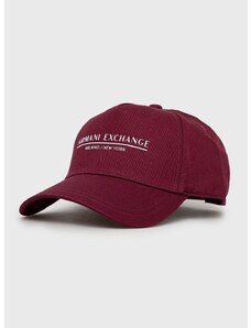 Bavlnená čiapka Armani Exchange bordová farba, s potlačou