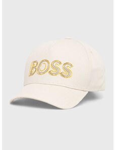 Boss Green Bavlnená čiapka BOSS Boss Athleisure béžová farba, s potlačou