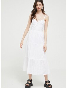Bavlnené šaty Hollister Co. biela farba, midi, áčkový strih