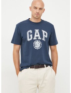 Bavlnené tričko GAP tmavomodrá farba, s potlačou