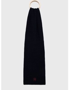 Vlnený šál Tommy Hilfiger tmavomodrá farba, jednofarebný