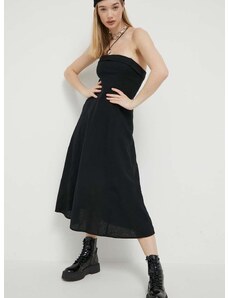 Ľanové šaty Abercrombie & Fitch čierna farba, midi, áčkový strih