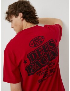 Bavlnené tričko Deus Ex Machina červená farba, s potlačou