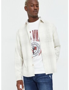 Bavlnená košeľa Abercrombie & Fitch pánska, béžová farba, voľný strih, s klasickým golierom