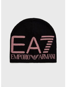 Čiapka EA7 Emporio Armani čierna farba, z tenkej pleteniny,