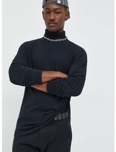 Bavlnené tričko s dlhým rukávom Abercrombie & Fitch čierna farba, jednofarebné