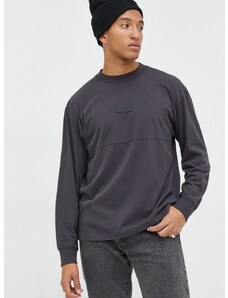 Bavlnené tričko s dlhým rukávom Abercrombie & Fitch šedá farba, jednofarebné