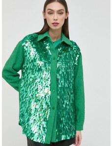 Košeľa Pinko dámska, zelená farba, voľný strih, s klasickým golierom